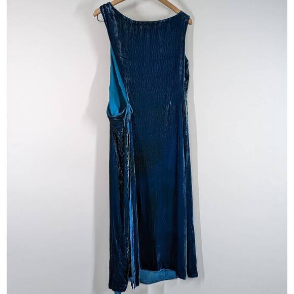 Alberta Ferretti Blue Velvet Sleeveless Wrap Dress Size 8 Women's Preowned FLAWS - Picture 2 of 9